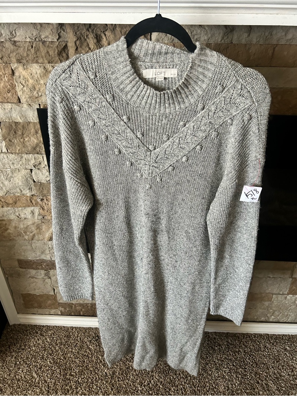 LOFT Light Gray Textured Crewneck Sweater Dress Cottagecore Boho